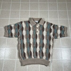 Vintage 90s Y2K 3D Knit Coogi Style Multicolor Sweater Polo Shortsleeve Shirt